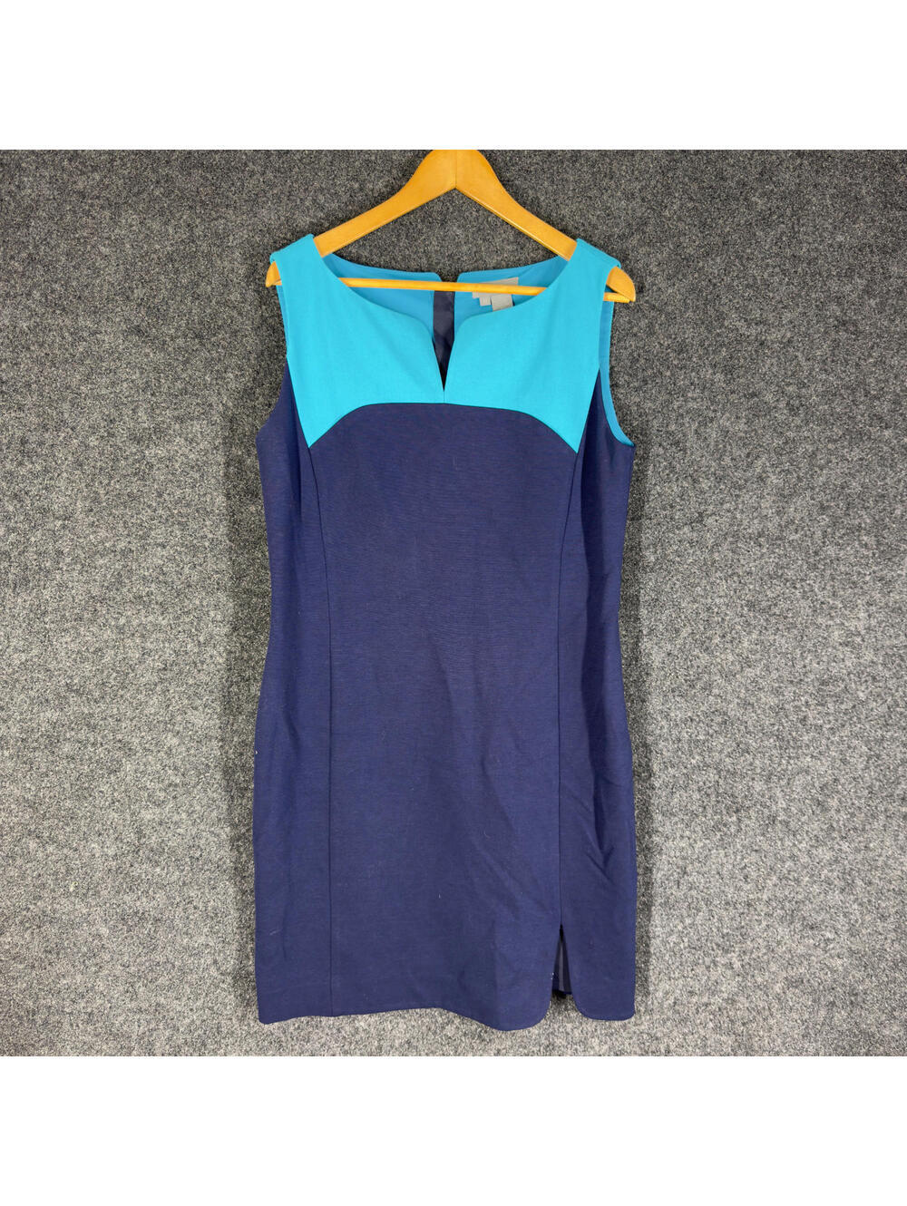 Eccoci Dress Women 12 Blue Sheath Midi Zipper V-Neck Sleeveless Lined Casual